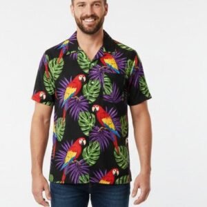 Men’s Parrot Style Print Short-Sleeve Button-Up Hawaii Shirt