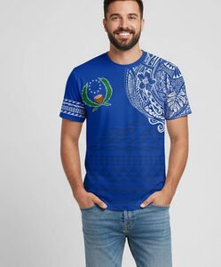 A man wearing Phonpien Style Blue Hawaii T Shirt